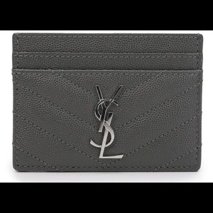 Saint Laurent Card Holder Quilted Monogram Gray